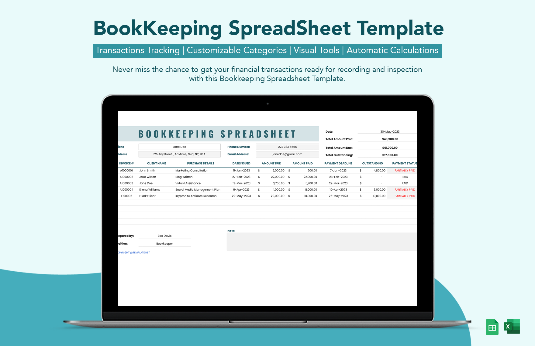 Bookkeeping Spreadsheet Template