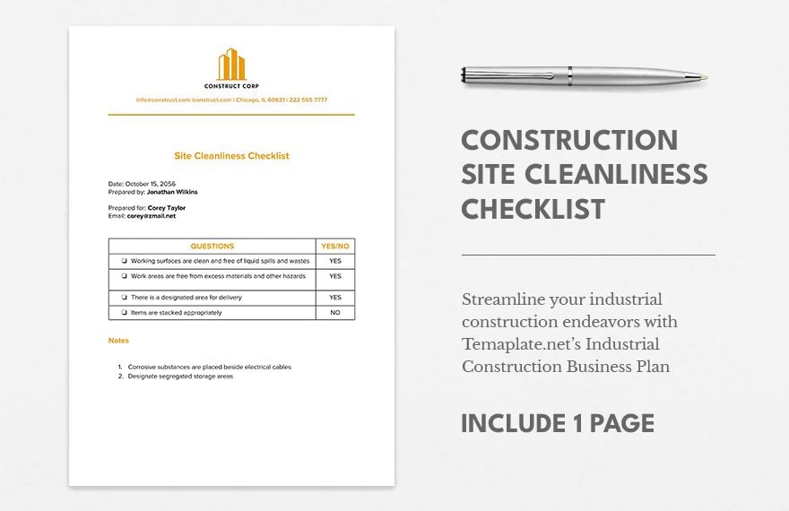 Construction Site Cleanliness Checklist in Word, Google Docs