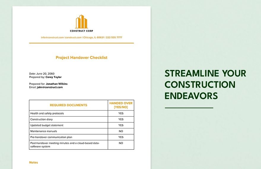 Construction Project Handover Checklist