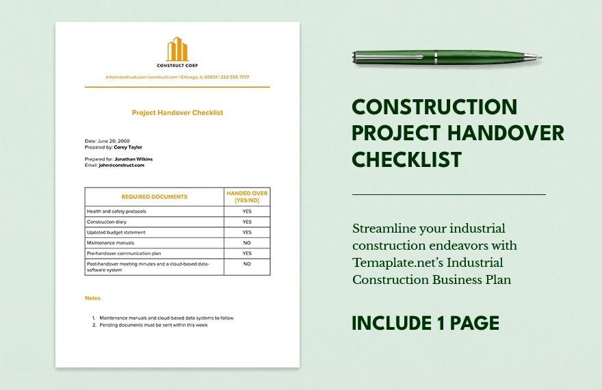 Construction Project Handover Checklist