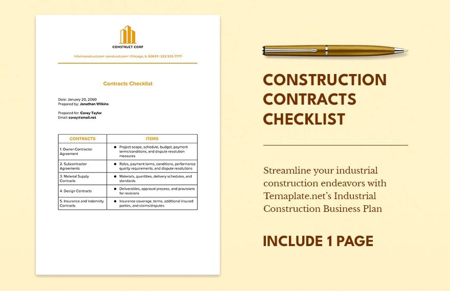 Construction Contracts Checklist  in Word, Google Docs