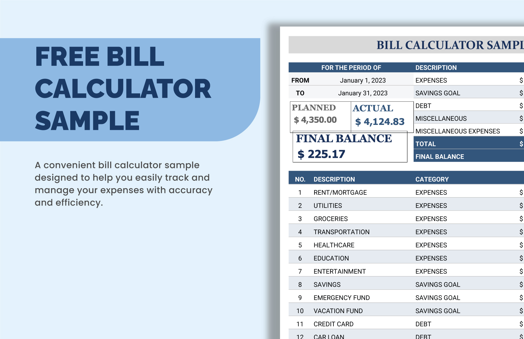Free Bill Calculator Sample Google Sheets Excel Template net