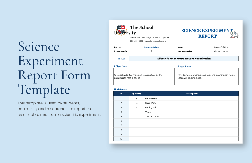 Science Experiment Report Form Template - Google Sheets, Excel ...