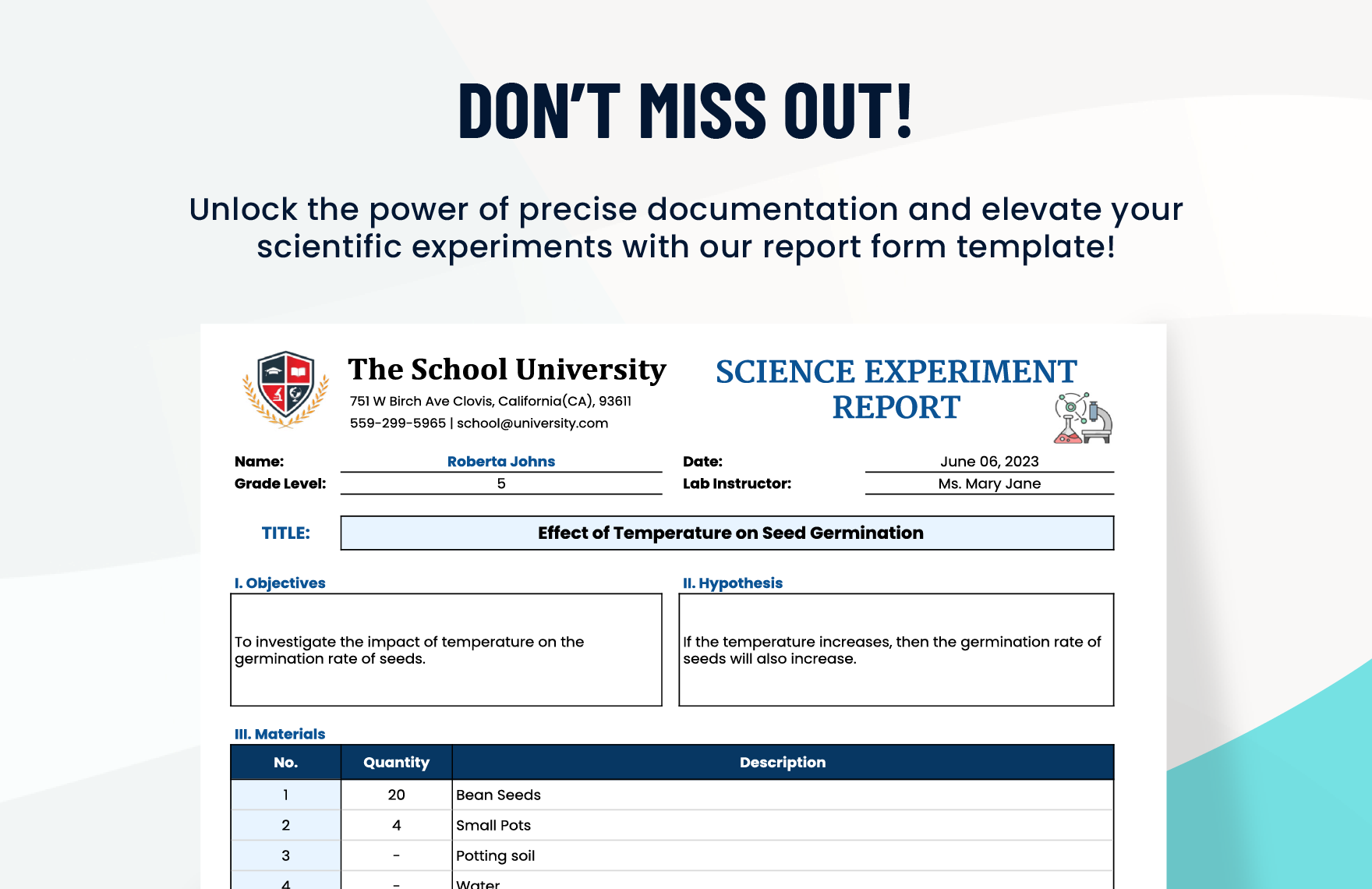 Science Experiment Report Form Template