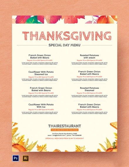 FREE Thanksgiving Menu Template - Download in Word, Google Docs, PDF ...