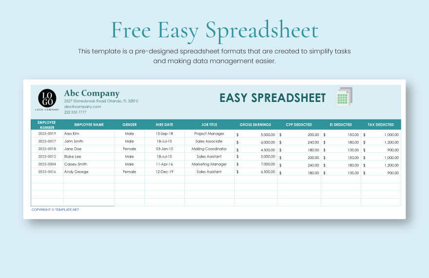 Free Easy Spreadsheet - Excel, Google Sheets | Template.net