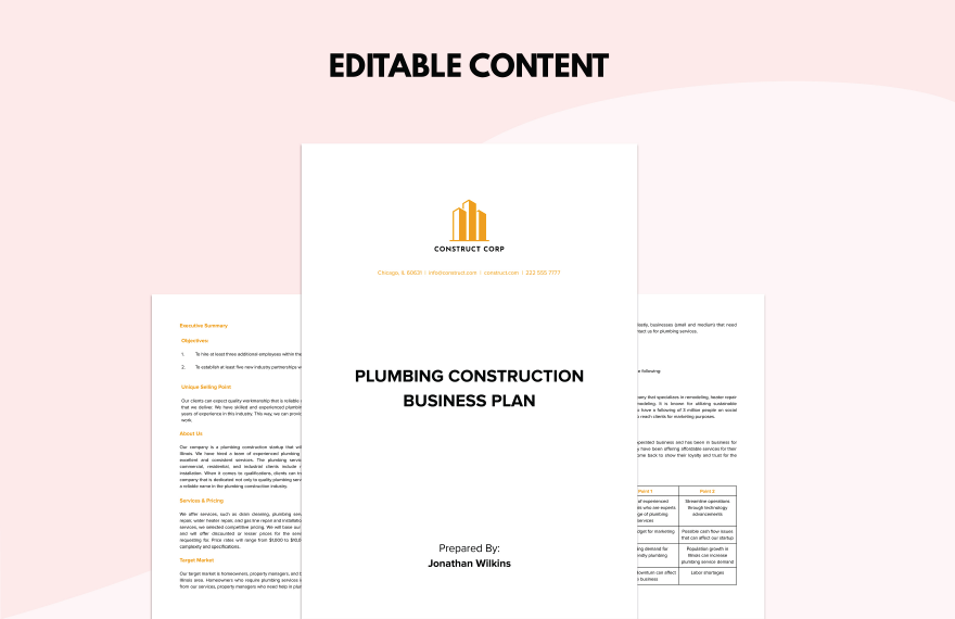 Plumbing Construction Business Plan Template