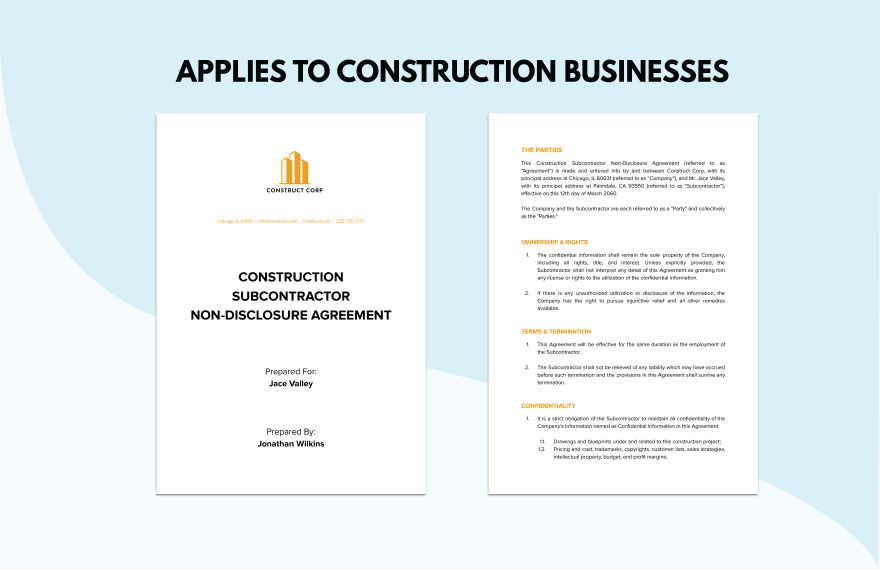 Construction Subcontractor Non-Disclosure Agreement