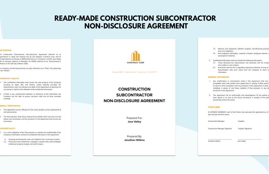 Construction Subcontractor Non-Disclosure Agreement