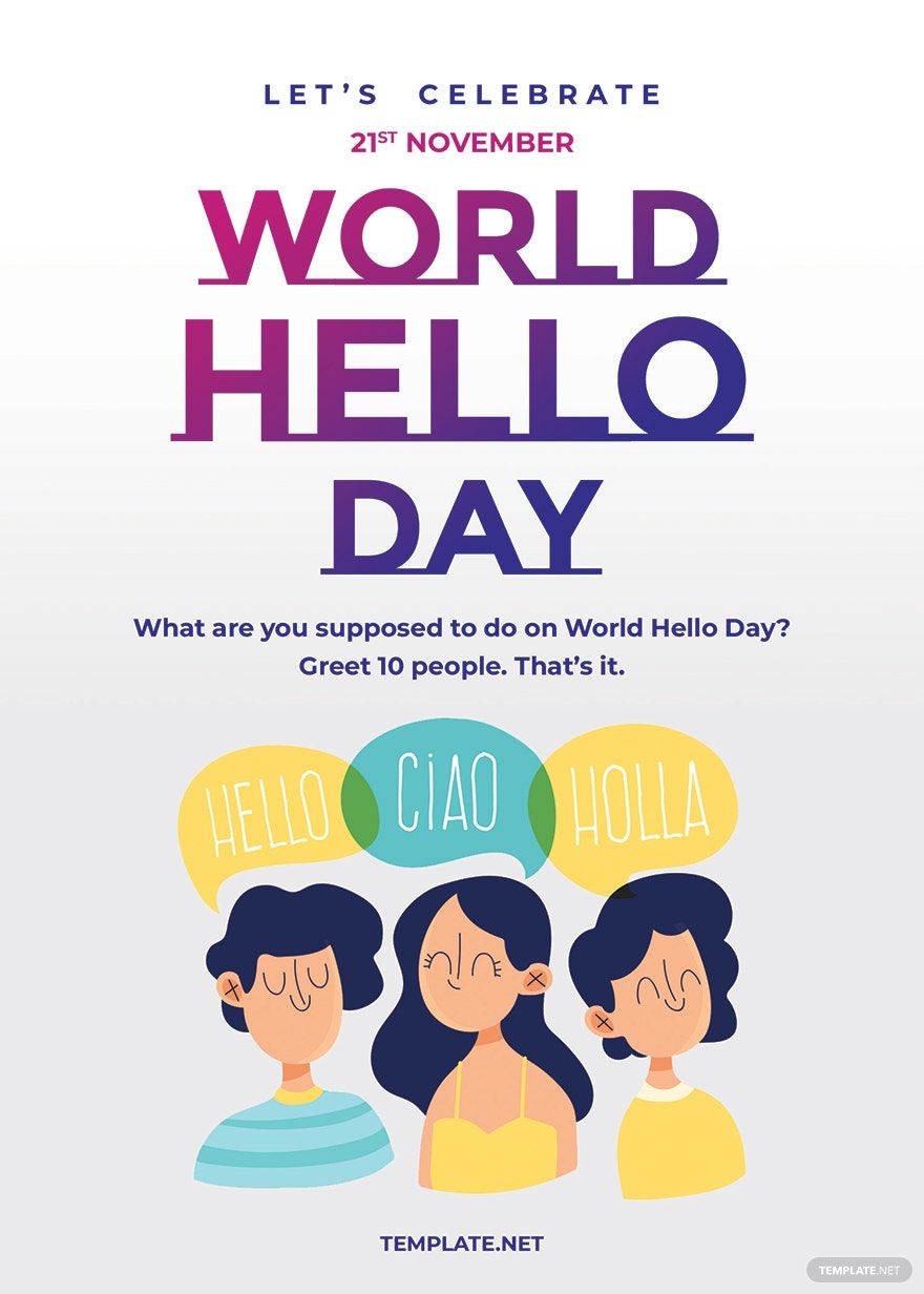 Free World Hello Day Greeting Card Template