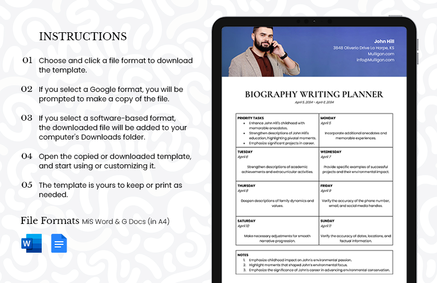 Biography Writing Planner Template