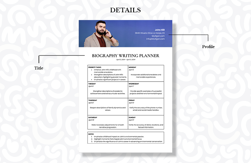 Biography Writing Planner Template