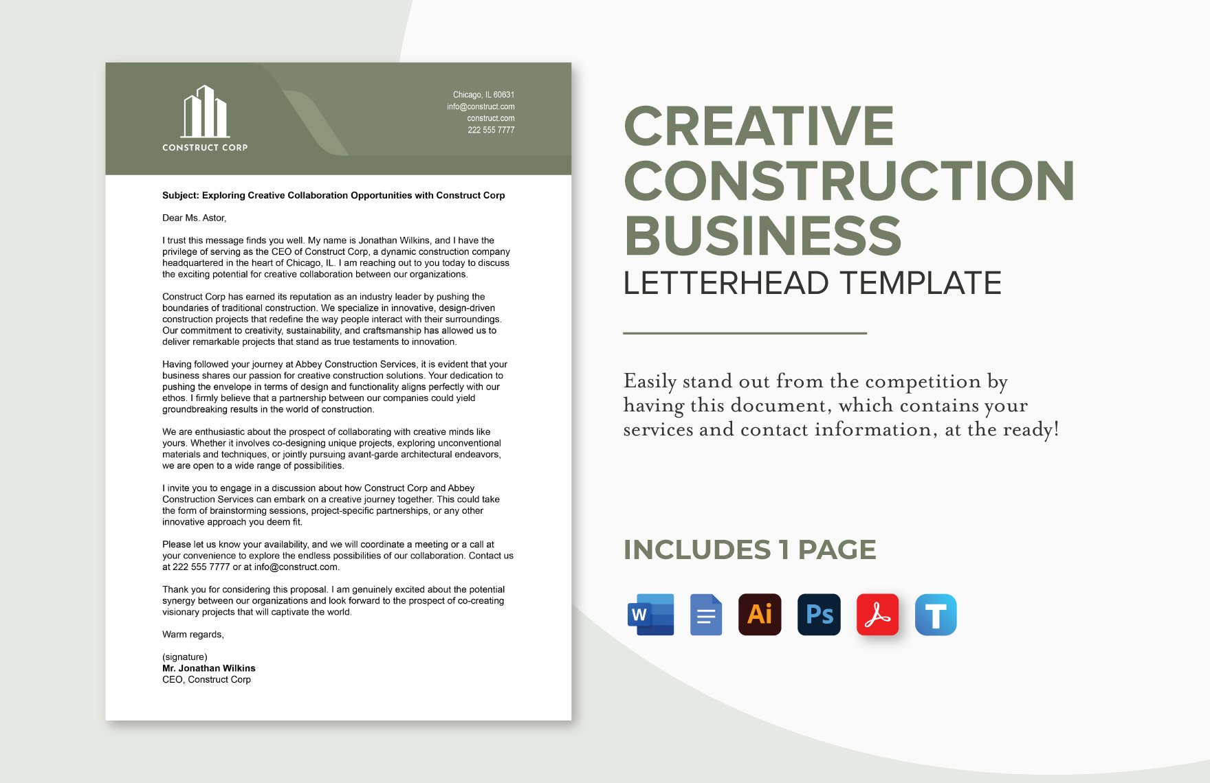 Creative Construction Business Letterhead Template