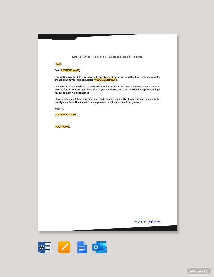 Apology Letter to Teacher for Cheating in Google Docs, Pages, Word, Outlook, PDF - Download | Template.net