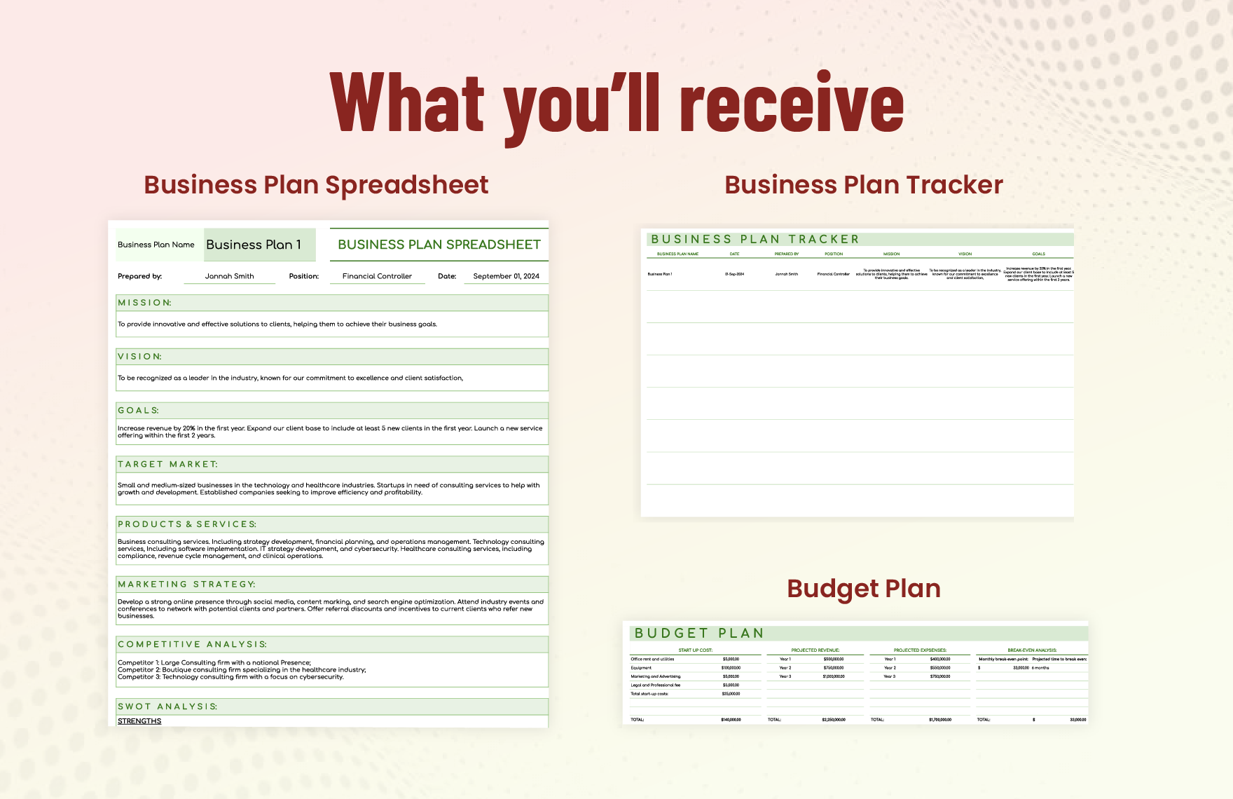 Business Plan Spreadsheet Template