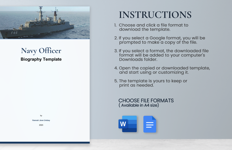 Navy Officer Biography Template in Word Google Docs Download