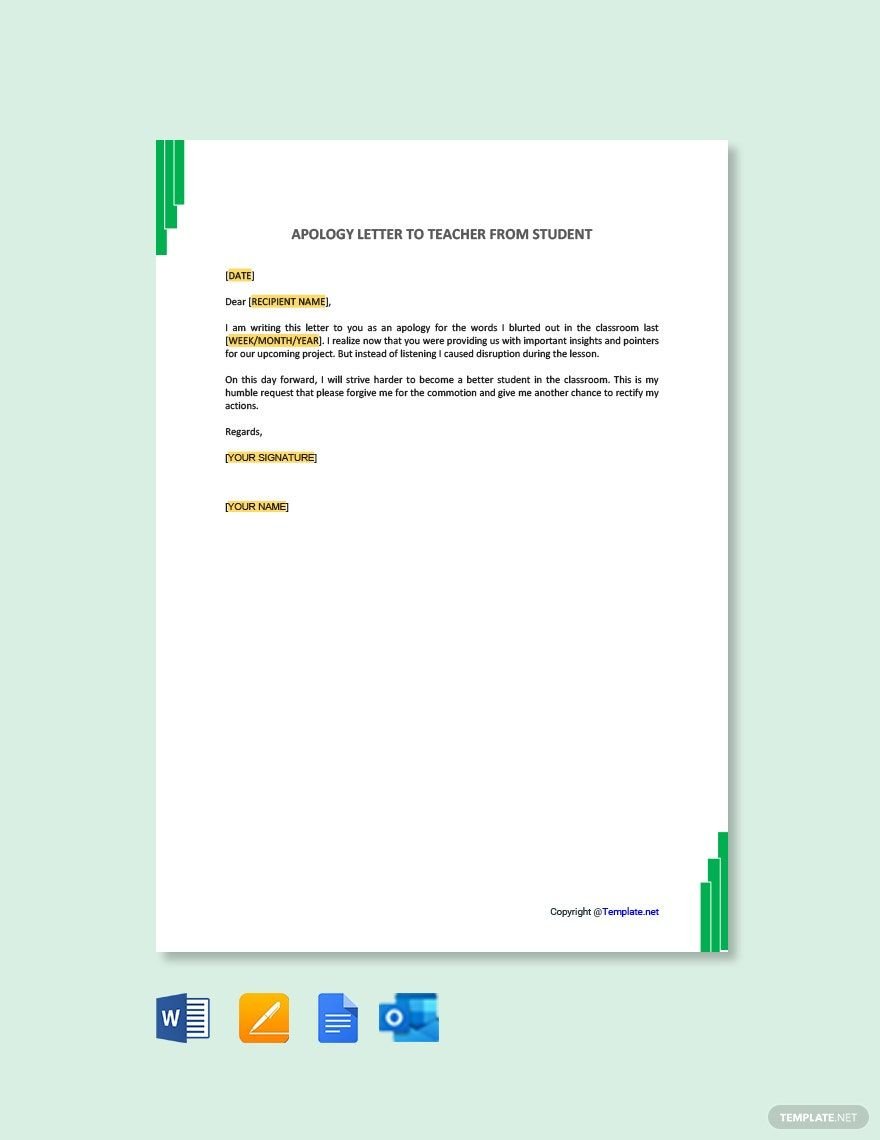Free Apology Letter to Teacher from Student Template