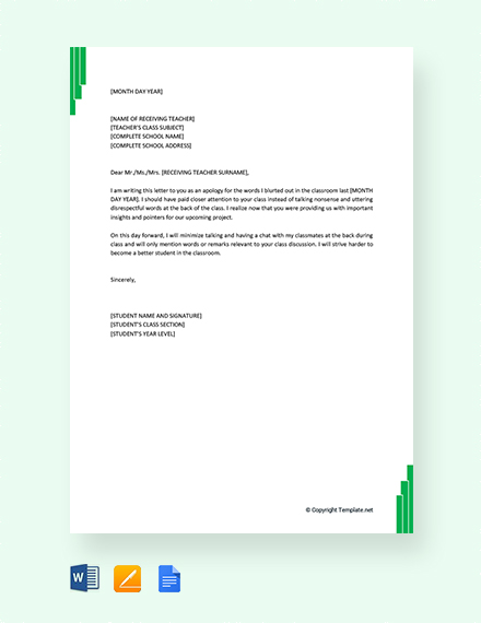 FREE Apology Letter For Mistake To Teacher Template Word Google 