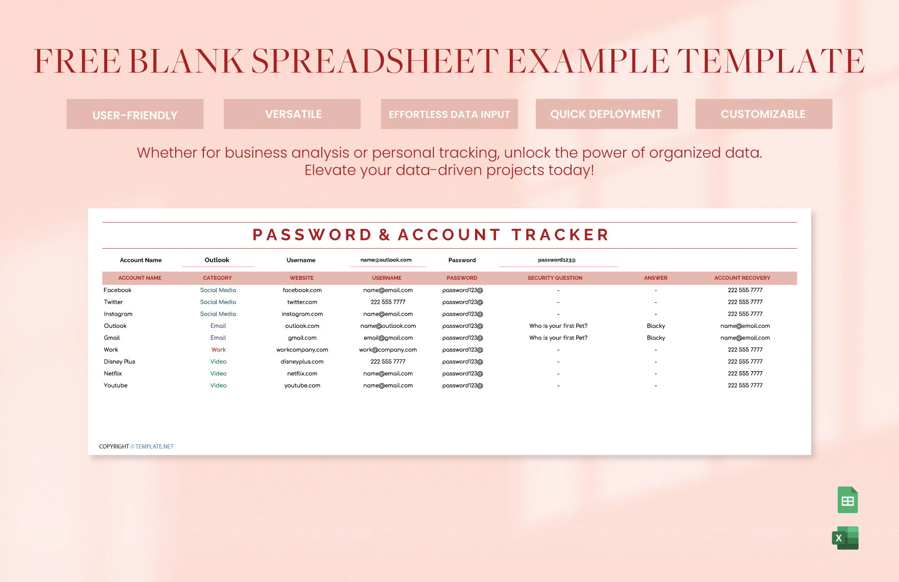 Blank Spreadsheet Example Template