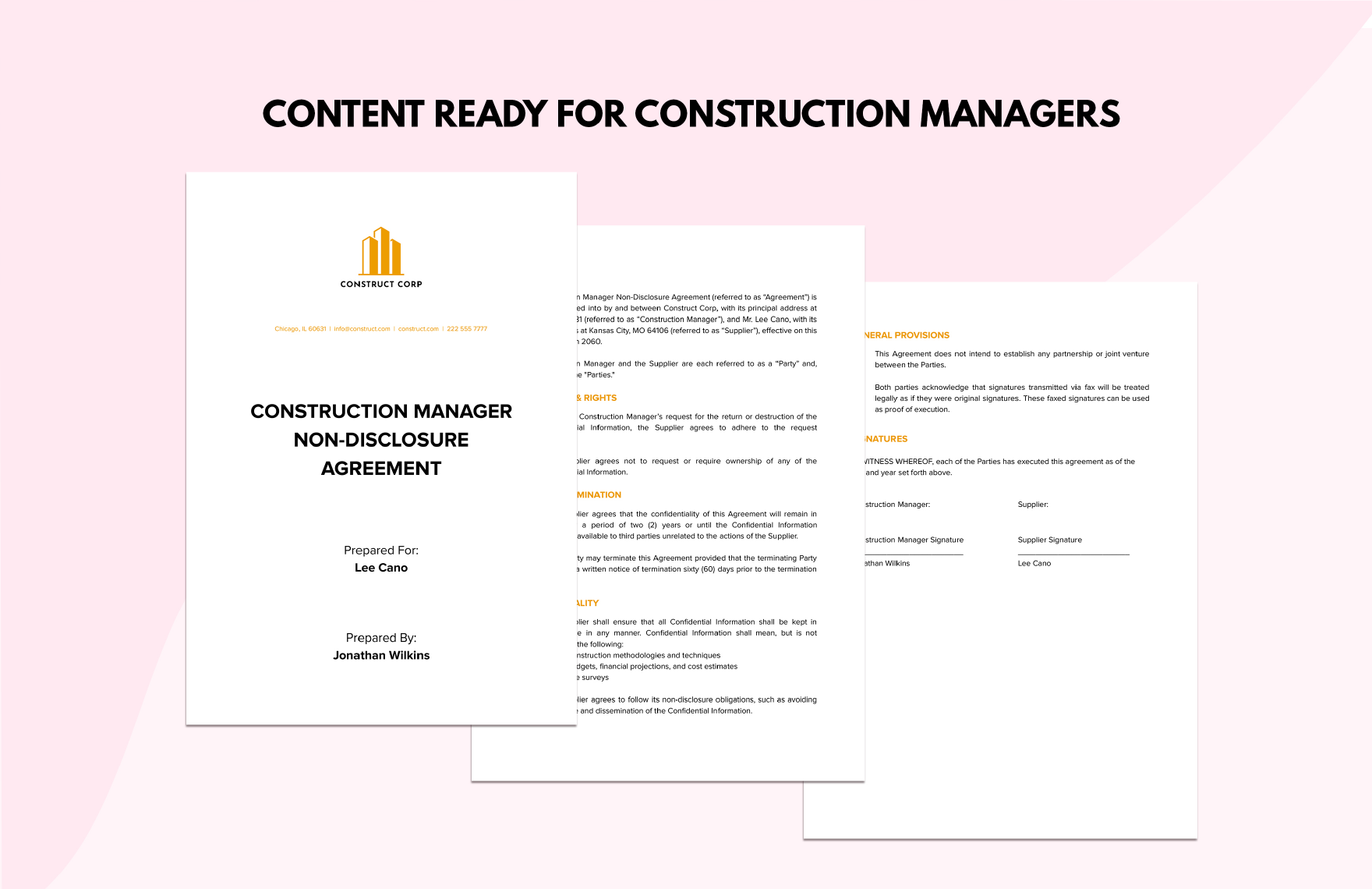 Construction Manager Non-Disclosure Agreement 
