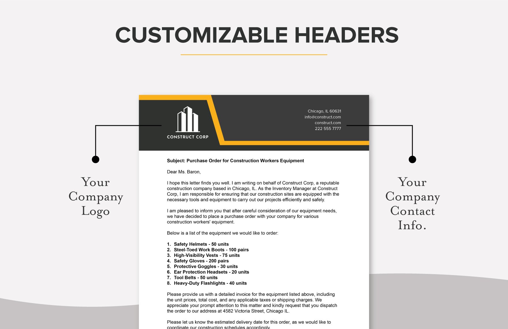 Construction Workers Equipment Letterhead Template