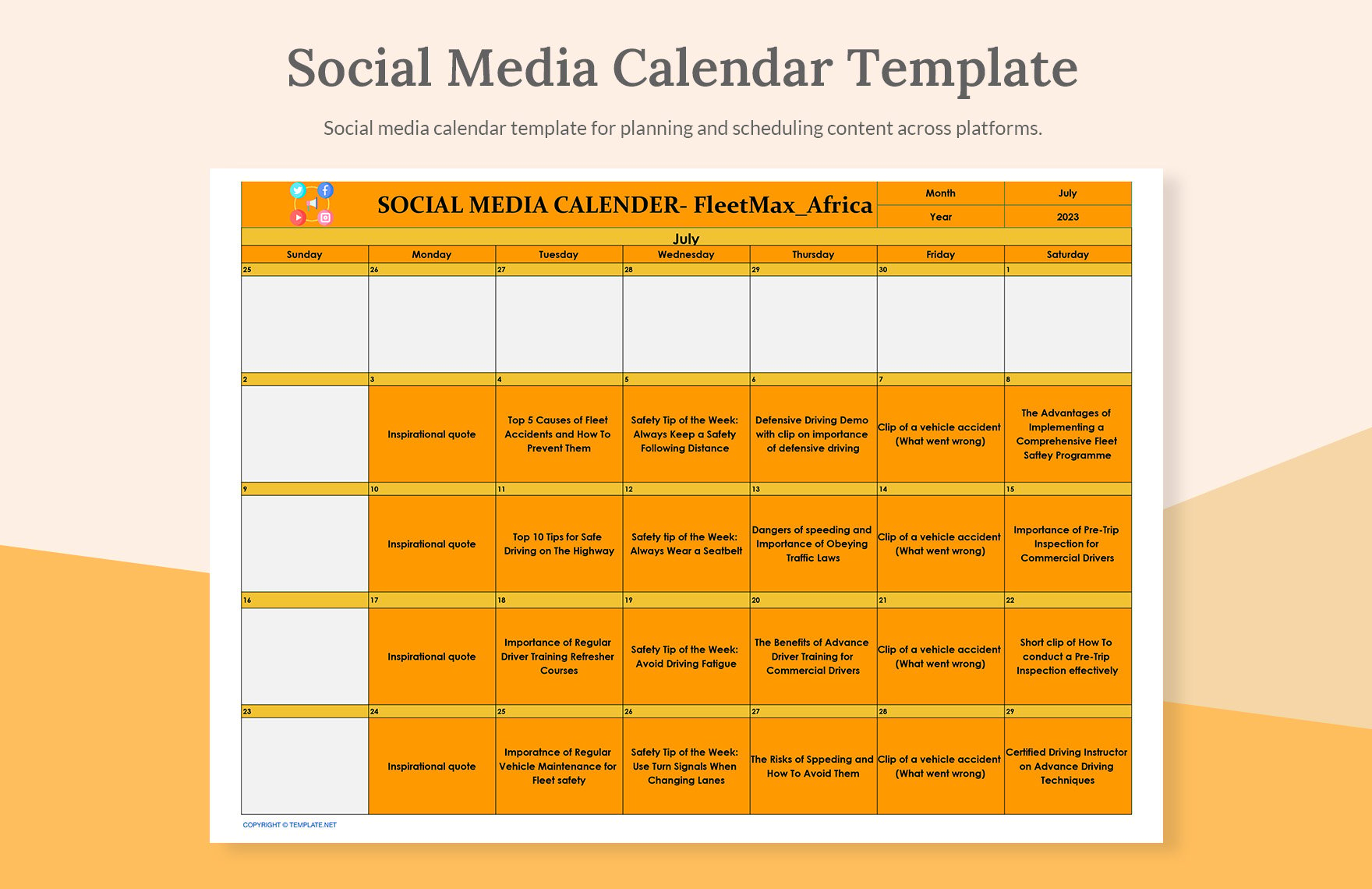 Social Media Calendar Download in Excel, Google Sheets