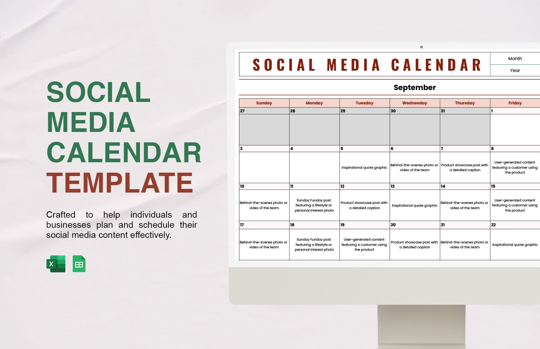 Social Media Marketing Calendar Template Download in Excel, Google