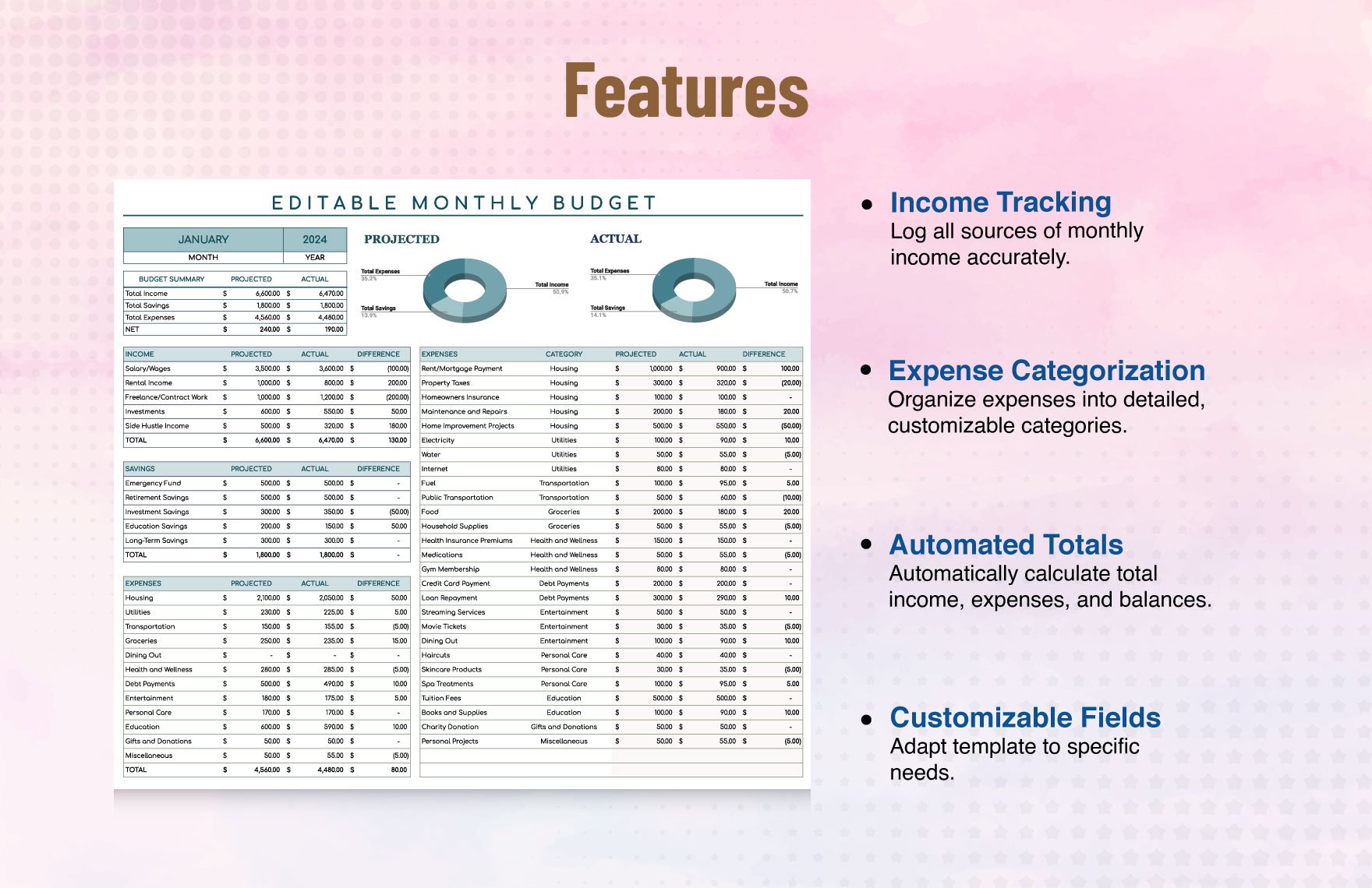 Editable Monthly Budget Template