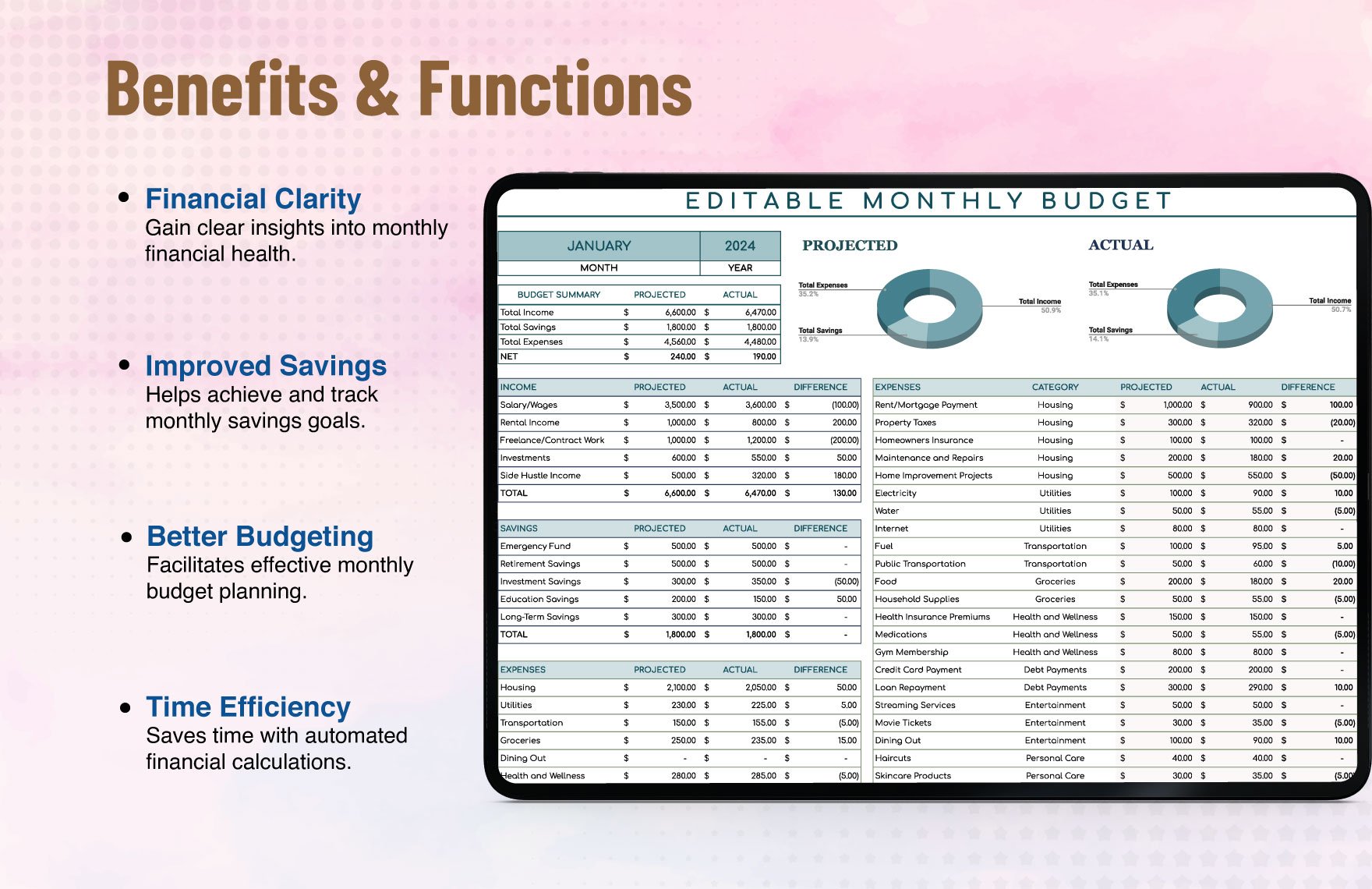Editable Monthly Budget Template