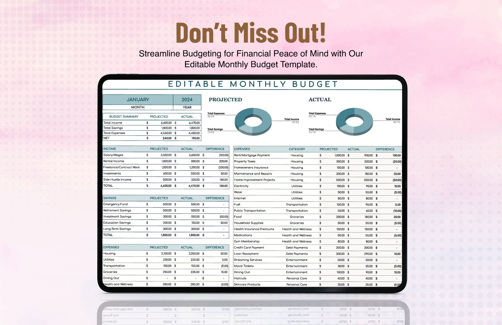 Editable Monthly Budget Template