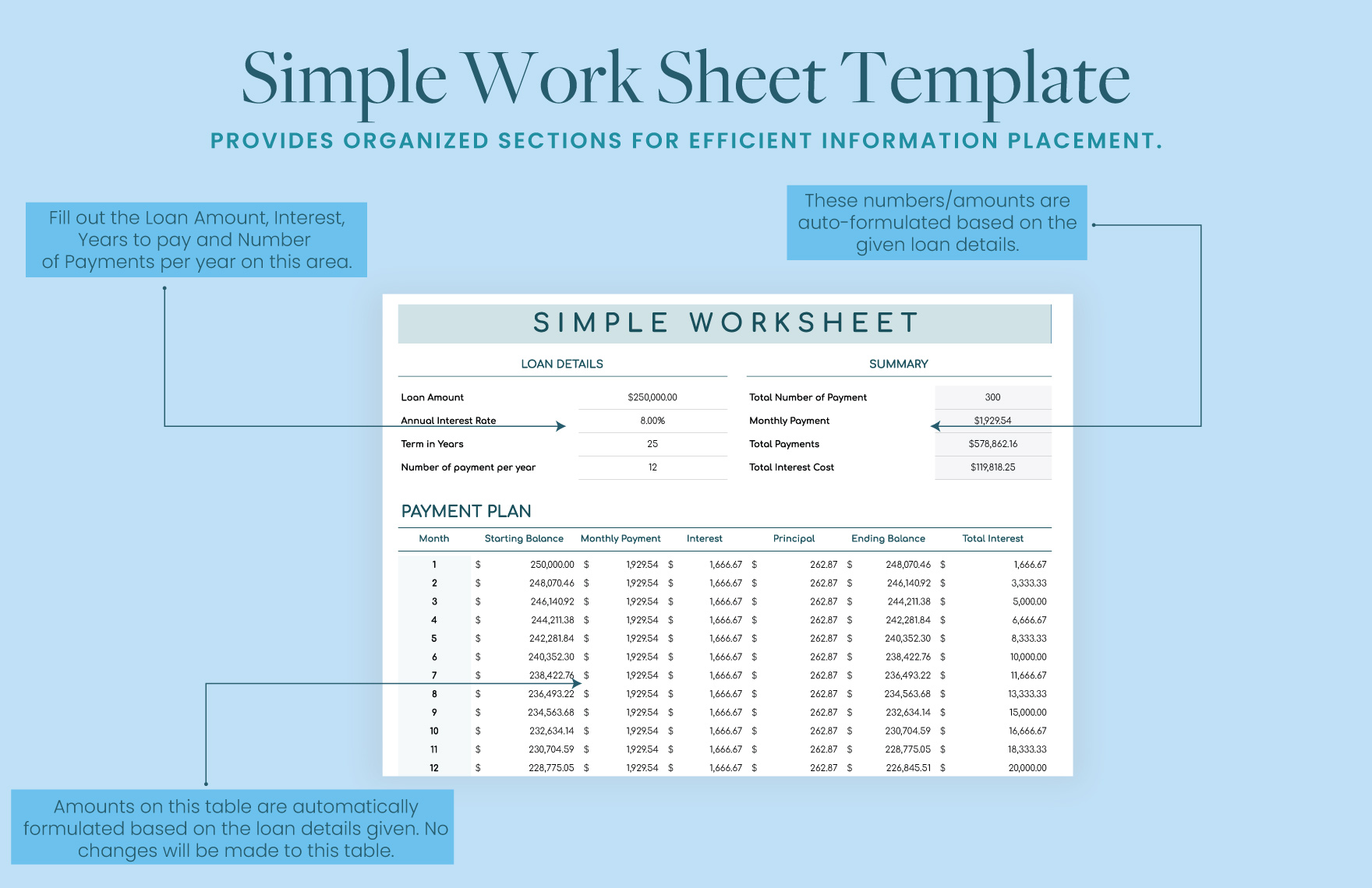 Simple Work Sheet Template