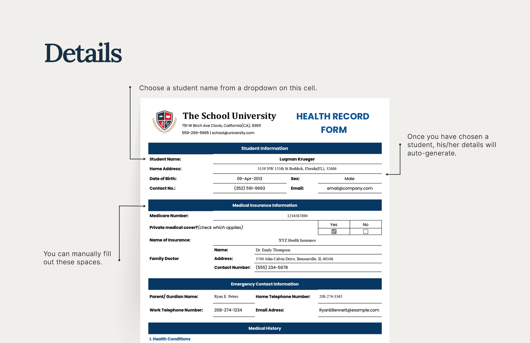 Health Record Form Template