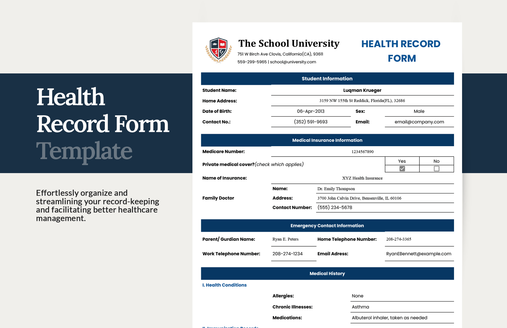 Health Record Form Template
