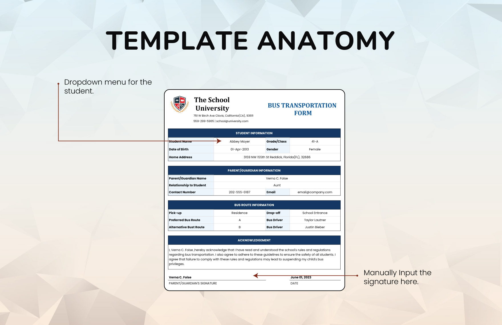 Bus Transportation Form Template
