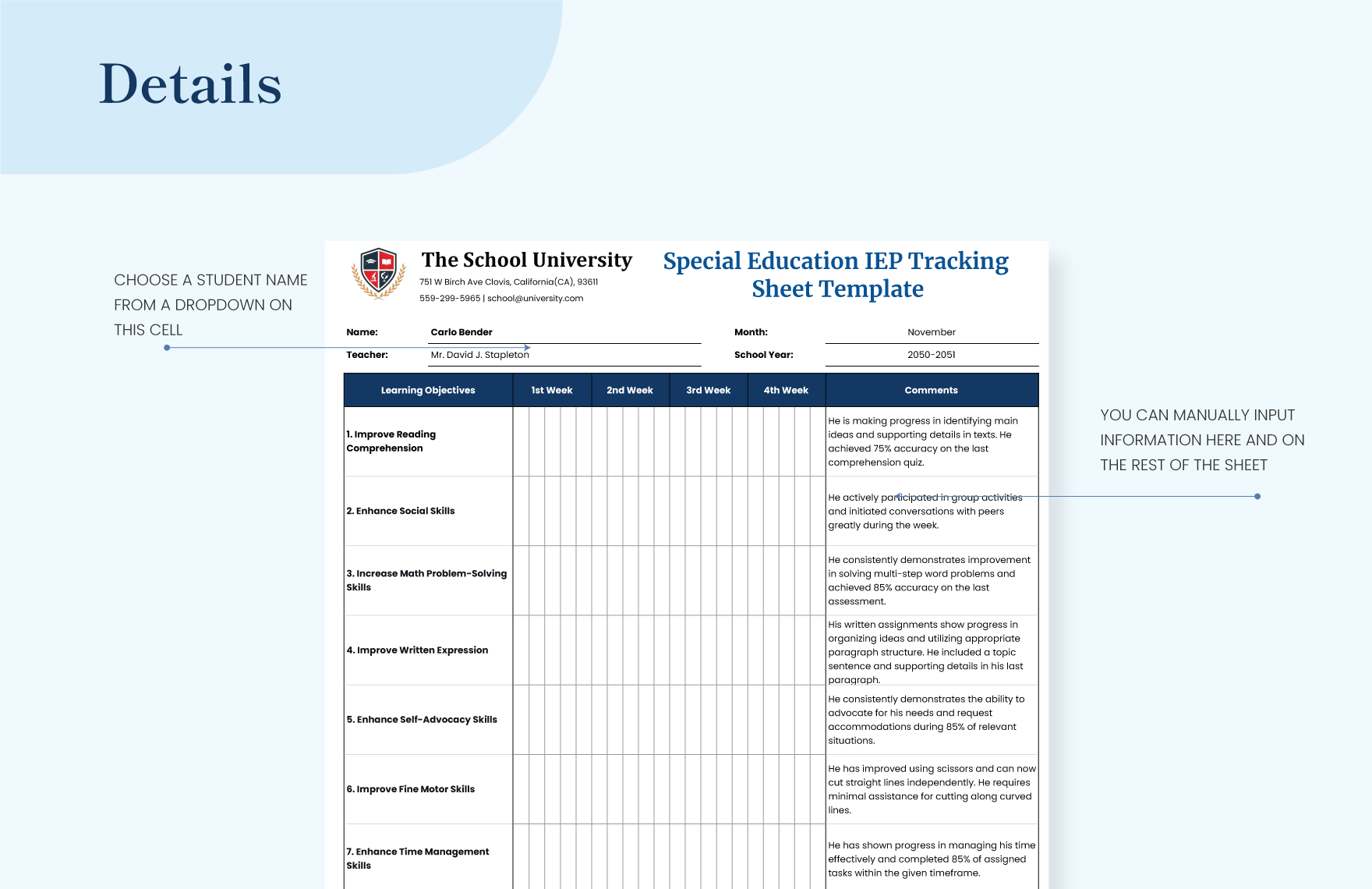 Special Education IEP Tracking Sheet Template