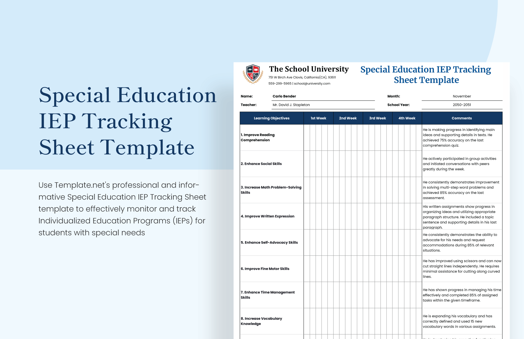 Special Education IEP Tracking Sheet Template