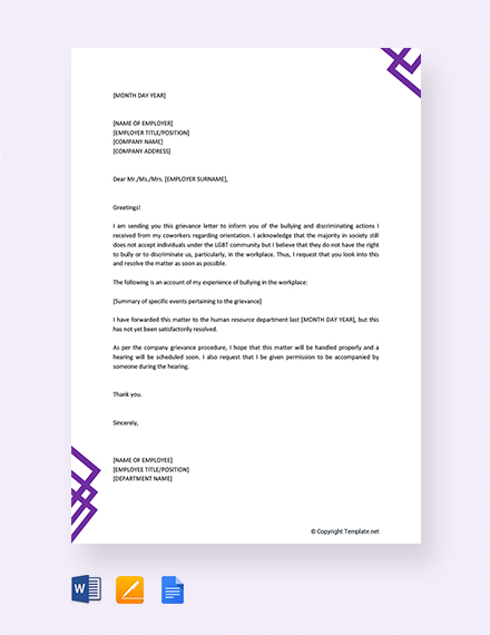 Grievance Letter To Employer Sample For Your Needs Letter Template ...