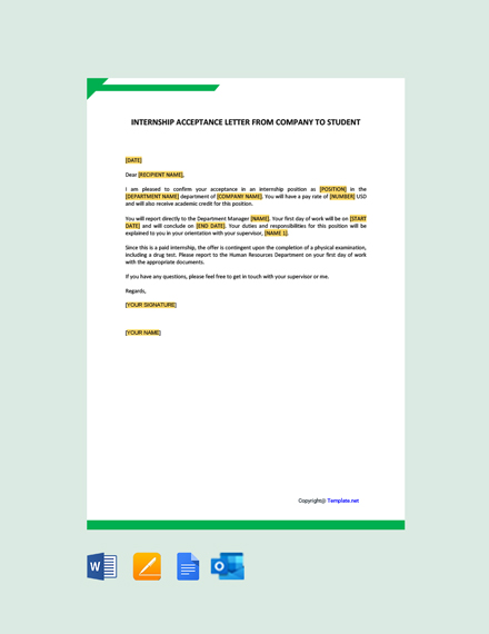 Internship Acceptance Letter from Company to Student Template - Google ...