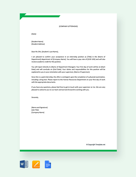 FREE Internship Offer Letter From Company To College Template Word 
