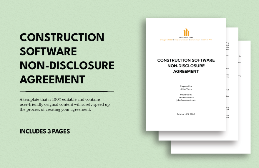 Construction Software Non-Disclosure Agreement in Word, Google Docs