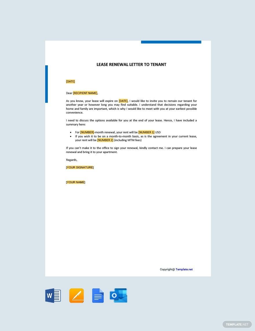 Free Lease Renewal Letter to Tenant in Word, Google Docs, PDF, Apple Pages, Outlook