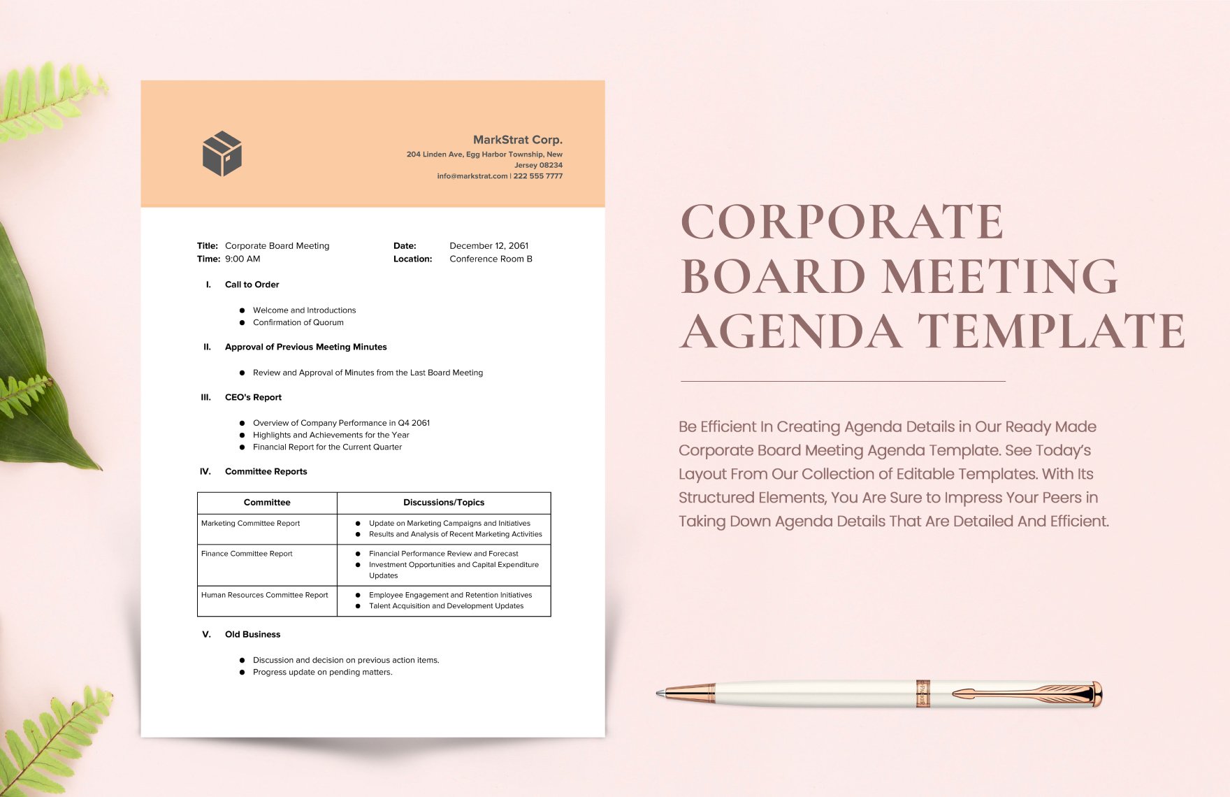 Corporate Board Meeting Agenda Template