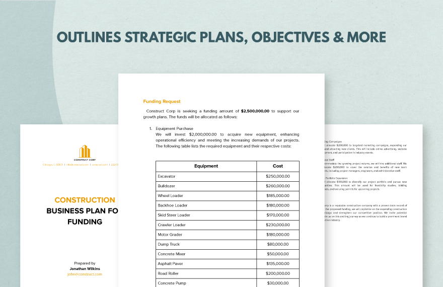 strategic plan template for construction company
