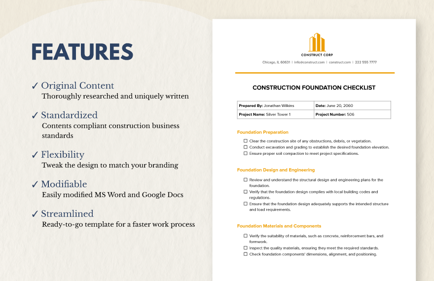 Construction Foundation Checklist Template