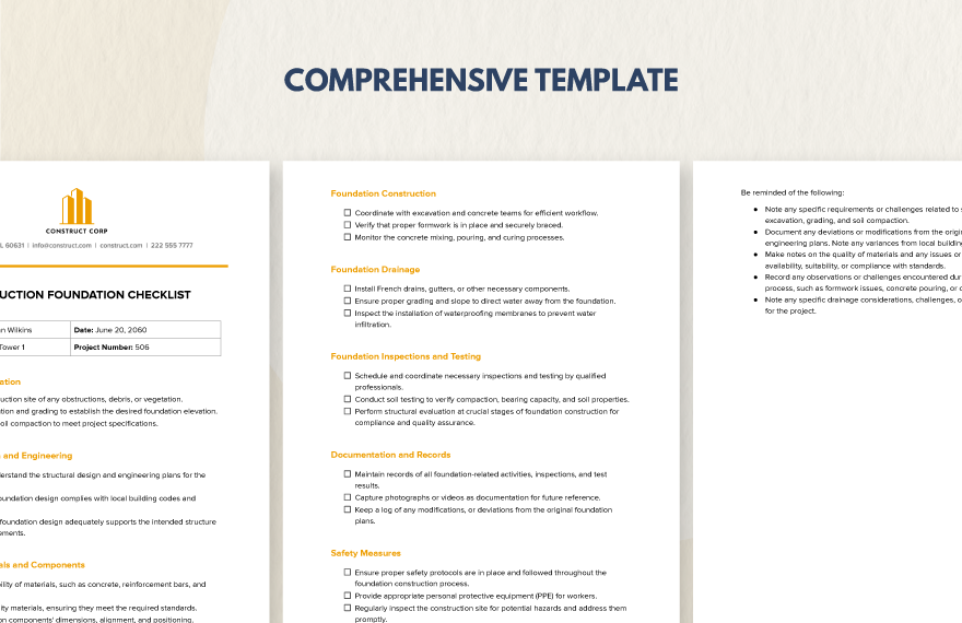 Construction Foundation Checklist Template