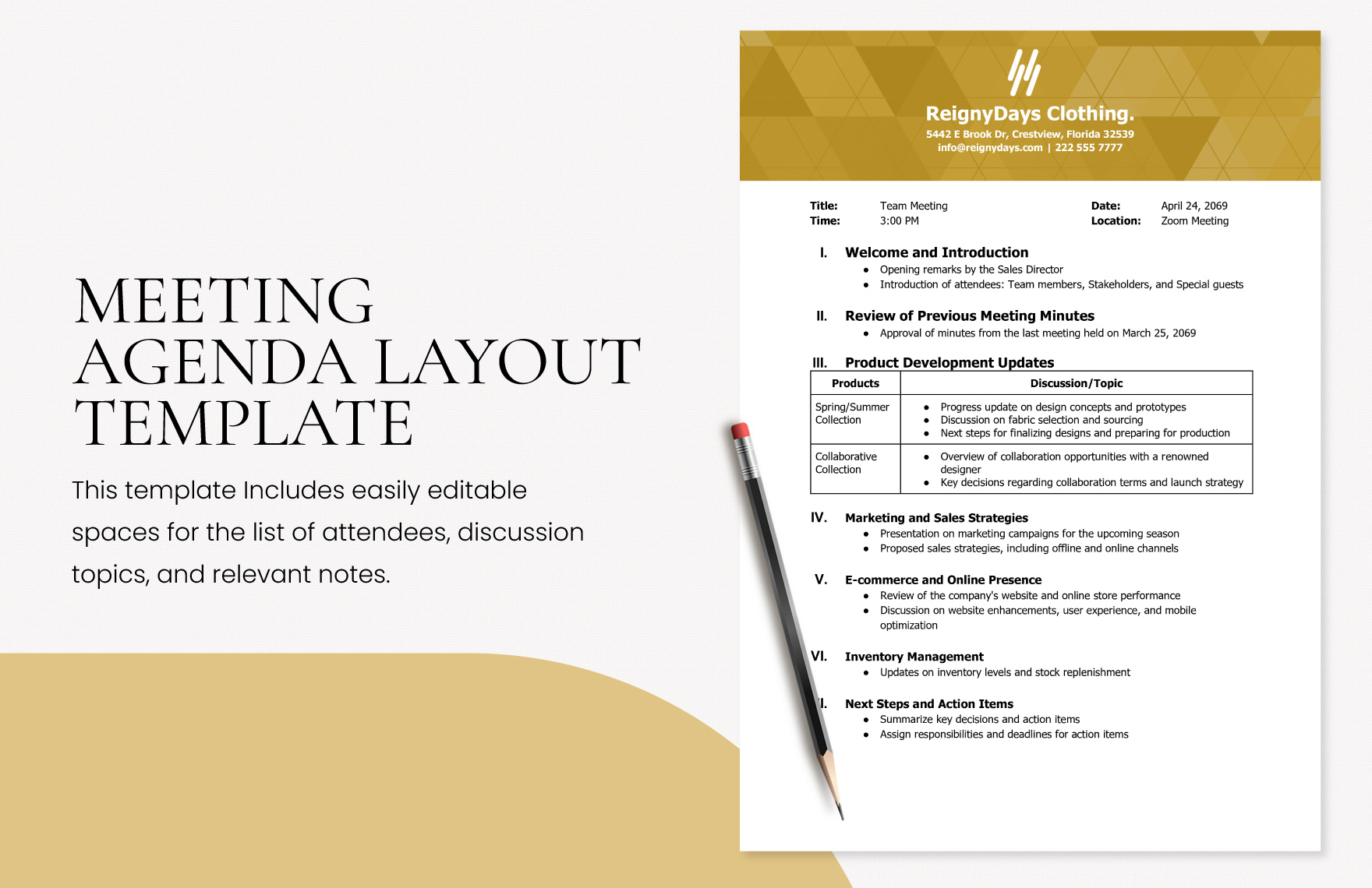 Meeting Agenda Layout Template - Google Docs, Word, PDF | Template.net