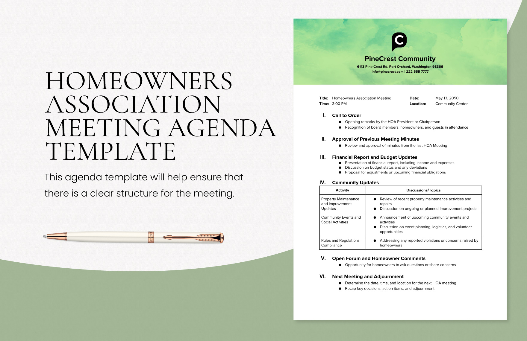 Printable Hoa Meeting Minutes Template