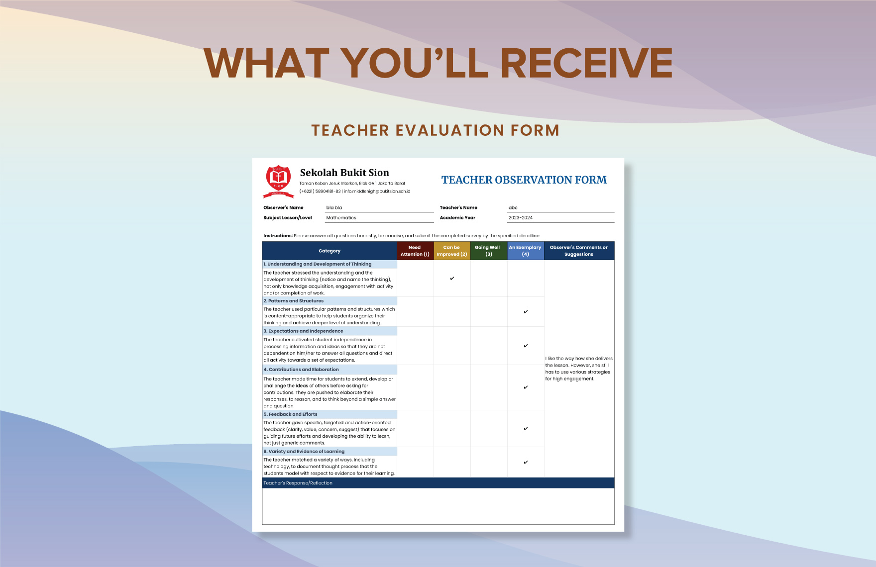 Teacher Evaluation Form Template