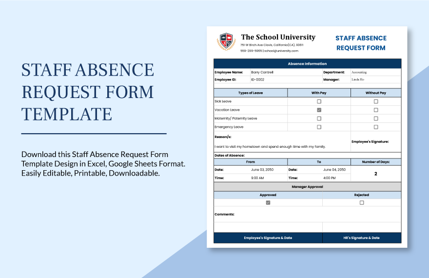 Staff Absence Request Form Template