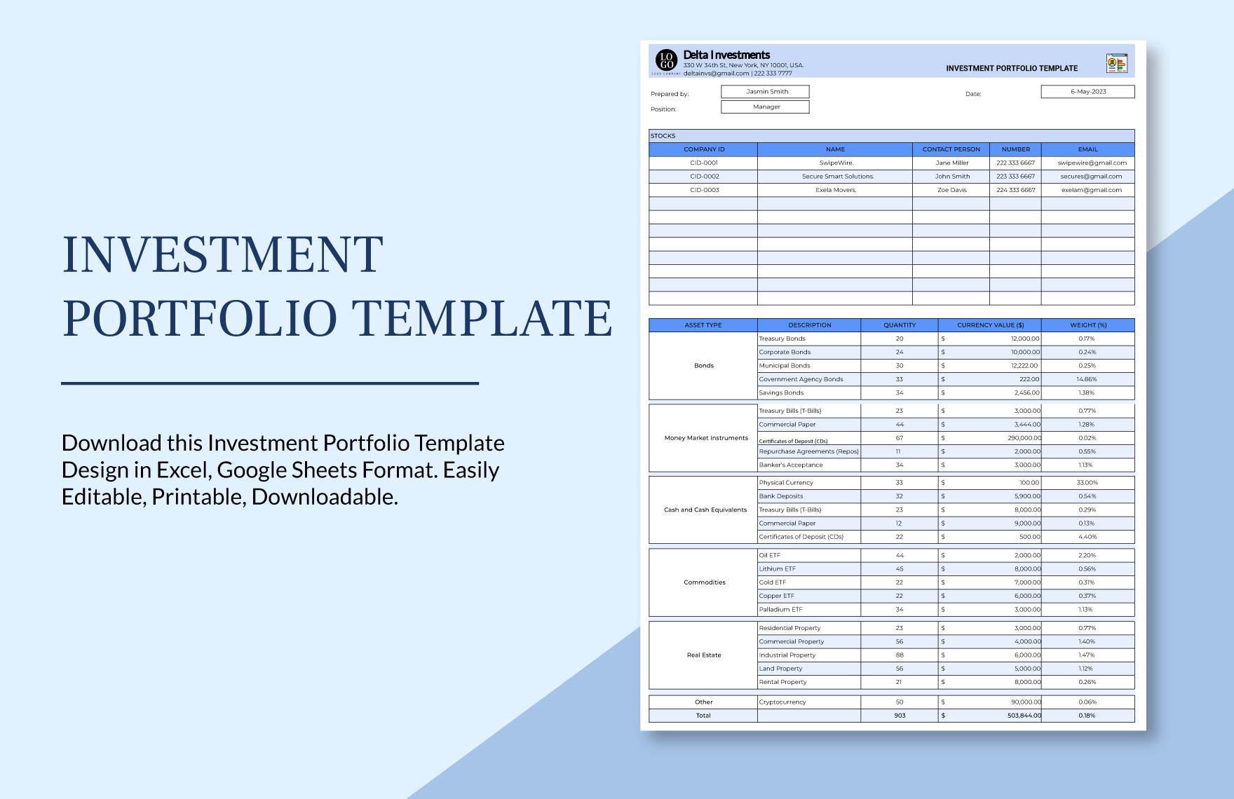 Free Investment Portfolio Template in Excel, Google Sheets, PSD